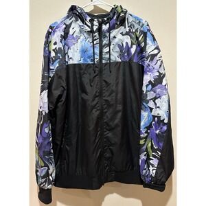CSG Women's Painted Omega Windbreaker Full-Zip Jacket Floral Black Size XL